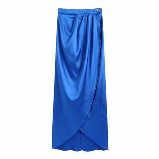 Wrap Midi Satin Skirt