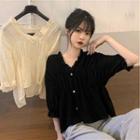 Long-sleeve Frill Trim Shirred Blouse