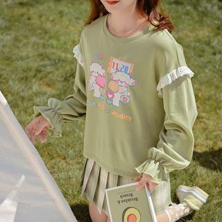 Ruffle Trim Print Sweatshirt