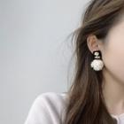 Sterling Silver Flower Pom Pom Drop Earring / Clip-on Earring