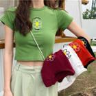 Short-sleeve Embroidered Crop Top