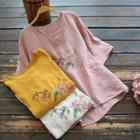Floral Embroidered Short-sleeve Linen T-shirt