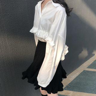 Frill-trim Shirt / A-line Mini Knit Skirt