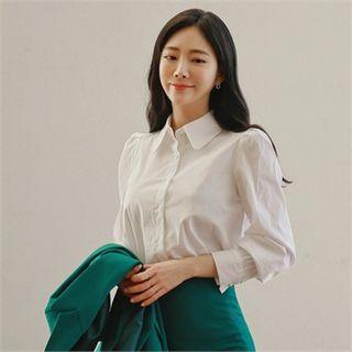 Puff-shoulder Faux-pearl Detail Blouse