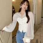 Bishop-sleeve Button-up Chiffon Blouse