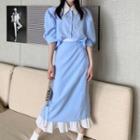 Set: 3/4-sleeve Shirt + Midi A-line Skirt