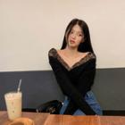 Laced Surplice-neck Knit Top