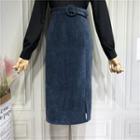 Corduroy High-waist Midi A-line Skirt