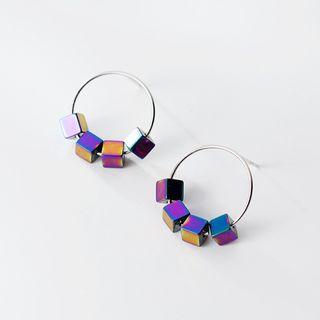 925 Sterling Silver Iridescent Cube Hoop Earring 1 Pair - As Shown In Figure - One Size