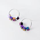 925 Sterling Silver Iridescent Cube Hoop Earring 1 Pair - As Shown In Figure - One Size