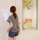 Ruffle-cuff Appliqu  Striped T-shirt