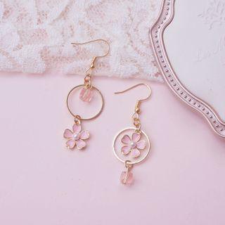 Non-matching Flower Hoop Dangle Earring / Clip-on Earring