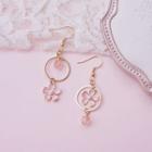 Non-matching Flower Hoop Dangle Earring / Clip-on Earring