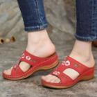 Flower Embroidered Faux Leather Slide Sandals
