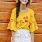 Embroidered Open Shoulder Elbow-sleeve T-shirt