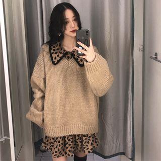 Leopard Print Shirtdress / V-neck Sweater / Set