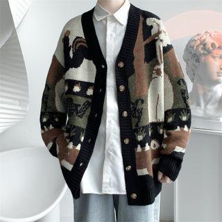 Long Sleeve V-neck Pattern Knit Cardigan