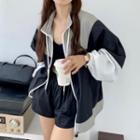 Set: Color Block Zipped Jacket + Shorts