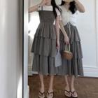 Sleeveless Checker A-line Midi Tiered Dress / Skirt