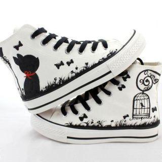 Painted Lace-up High-top Canvas Sneakers (shoeslace Color Ramdon )