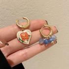 Rose Heart Bead Asymmetrical Alloy Dangle Earring 1 Pair - Gold - One Size