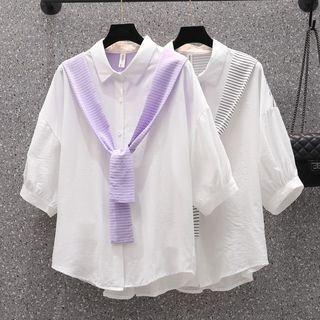 Puff-sleeve Striped Panel Shirt