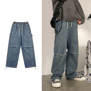 High-waist Drawstring Cargo Jeans