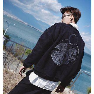 Embroidered Faux Suede Pullover
