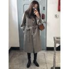 Checked Wool Blend Coat With Sash
