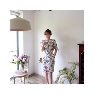 Tie-sleeve Floral Print Dress