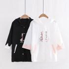 Hooded Embroidered Elbow-sleeve T-shirt