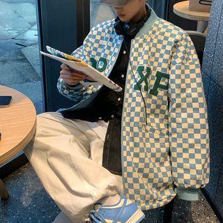 Lettering Embroidered Check Two Way Jacket