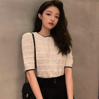 Pointelle Short-sleeve Knit Top White - One Size