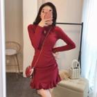Cutout Ruffle Hem Mini Bodycon Dress