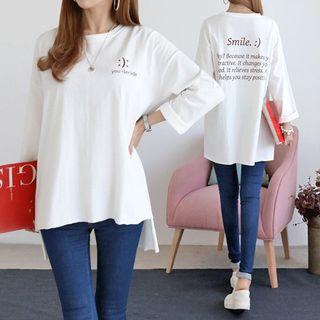 Cutout-hem Smile Print T-shirt