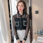 Mock Two-piece Collared Lace Shirt