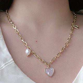 Freshwater Pearl Heart Pendant Necklace 1 Pc - Gold - One Size