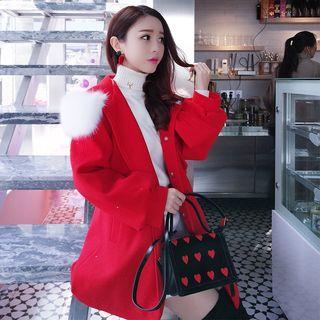 Hooded Bow-accent Tweed Coat