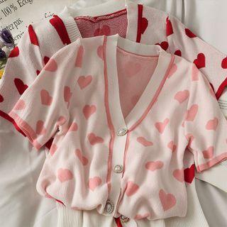 Heart-print Button-up Knit Top
