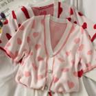 Heart-print Button-up Knit Top