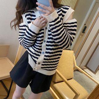 Cutout Striped Cardigan