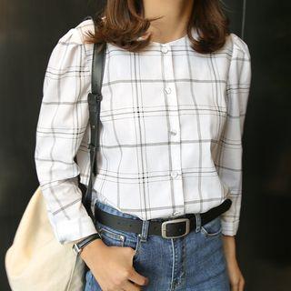 Collarless Check Blouse