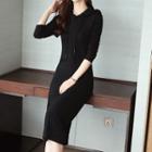 Plain Midi Sheath Hoodie Dress