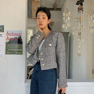 Buttoned Crop Tweed Jacket