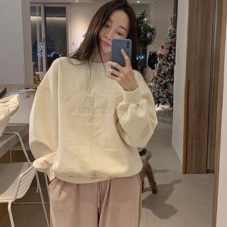 Long-sleeve Letter Embroidered Sweatshirt White - One Size