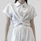 Short-sleeve Plain Knotted Shirt