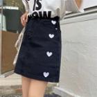 Heart Embroidery Denim Skirt