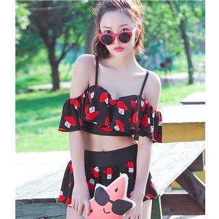 Set: Printed Ruffle Swim Top + Swim Skirt