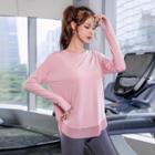 Long-sleeve Mesh Trim Sports T-shirt