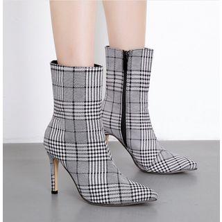 Pointy Toe High Heel Plaid Short Boots